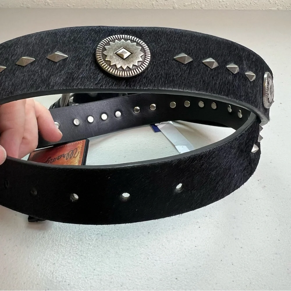 Wrangler NEW Black Leather Calf Hair with Silver Embellishments L Western Belt